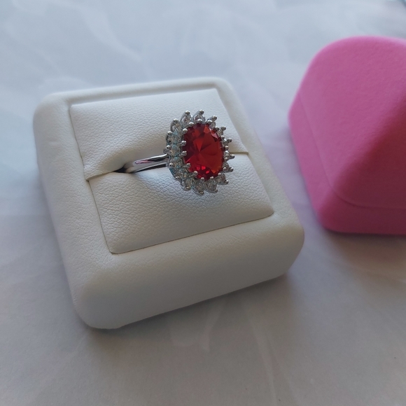 Ruby CZ AAA/ Rhodium Plated Ring: - Picture 2 of 12